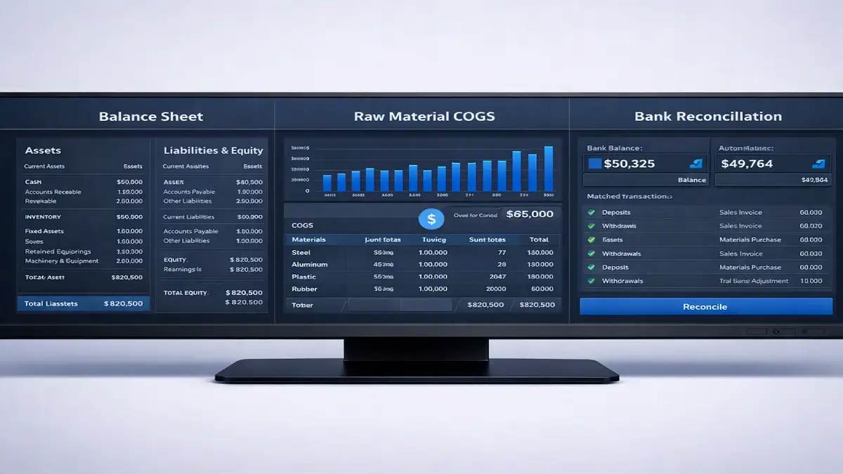 Dashboard comparison of accounting software for small manufacturing businesses
