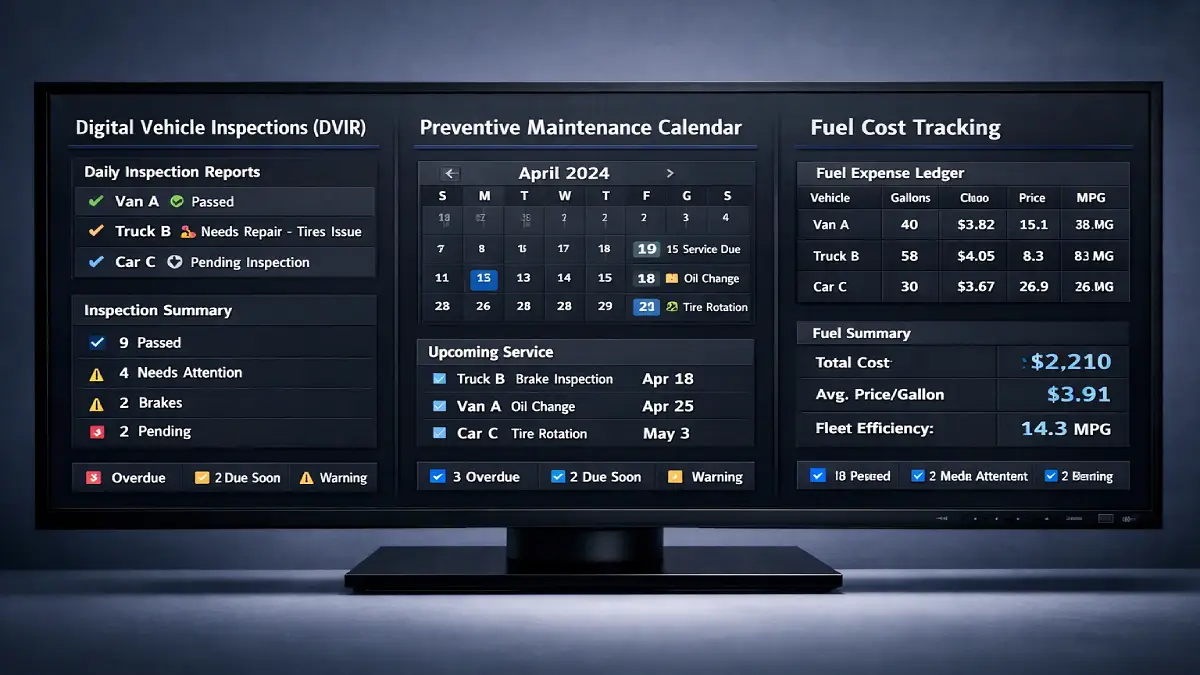 Dashboard comparison of the best fleet maintenance software for small businesses