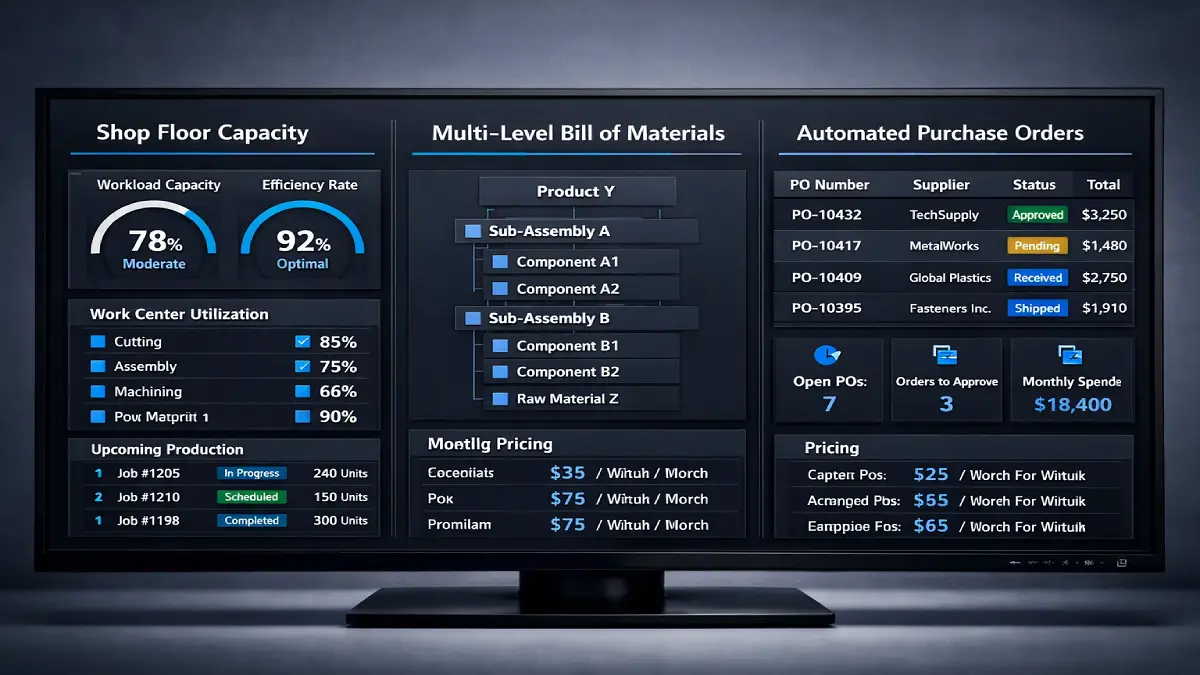 Dashboard comparison of the best MRP systems for small manufacturing businesses